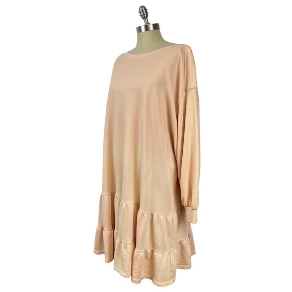 Free People Sweatshirt Dress Sunny Side Tiered Ruffle Ombre Blush Ivory (Sz XL) - Picture 3 of 12